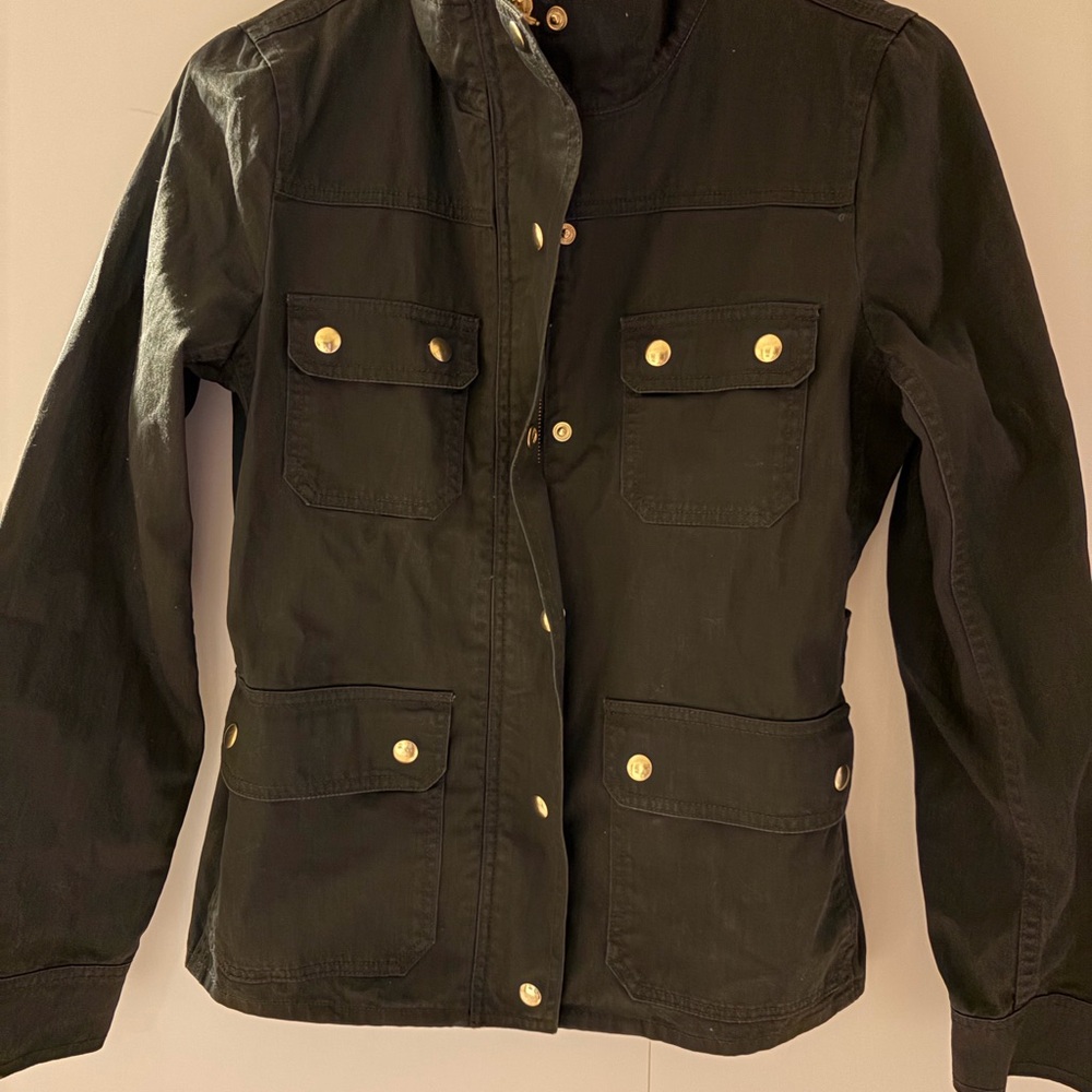 J. Crew dark green Utility Jacket with Gold Buttons